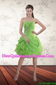 Brand New Spring Green Strapless Dama Dresses with Ruffles and Beading