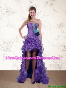 Cute Strapless Multi Color Dama Dress with Beading and Hand Made Flower