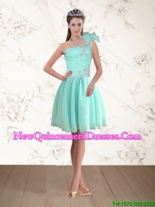 Discount Apple Green One Shoulder Dama Dresses with Beading for 2015