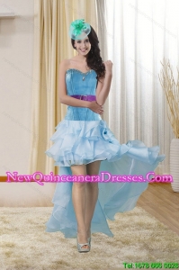 High Low Sweetheart Dama Dresses with Ruffles and Beading