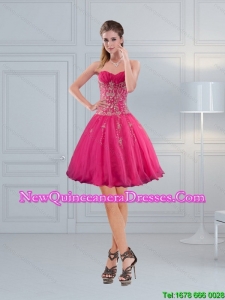 Perfect Sweetheart Hot Pink Dama Dresses with Appliques for 2015