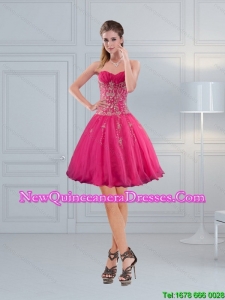 Perfect Sweetheart Hot Pink Dama Dresses with Appliques for 2015