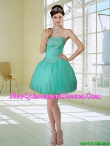 Pretty Apple Green Strapless 2015 Dama Dresses with Beading