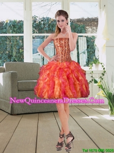 Wonderful Strapless Multi Color 2015 Dama Dresses with Beading and Ruffles