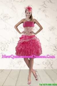 2015 Cheap Strapless Dama Dresses with Appliques and Ruffles