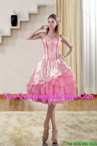 2015 Cheap Sweetheart Dama Dresses with Embroidery and Ruffles