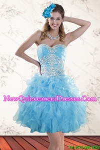 2015 Gorgeous Spring Baby Blue Sweetheart Dama Dresses with Appliques