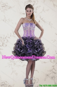 2015 New Strapless Multi Color Dama Dresses with Ruffles and Appliqeues