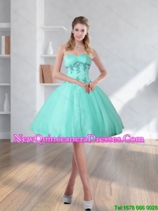 Cheap 2015 Spring Turquoise Sweetheart Dama Dresses with Appliques