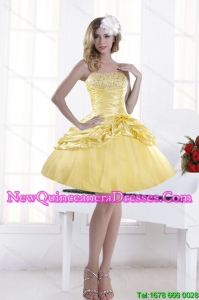 Cheap Beading Strapless 2015 Dama Dresses with Pick Ups
