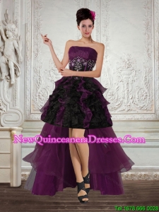 Cheap High Low Multi Color Strapless Dama Dresses with Ruffles and Appliques