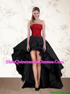 Cheap High Low Strapless Beaded Dama Dresses in Red and Black