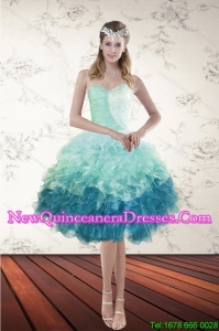 Cheap Multi Color 2015 Sweetheart Dama Dresses with Beading and Ruffles