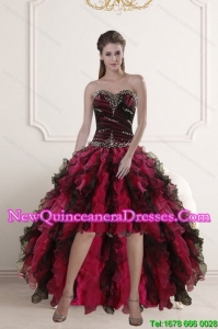 High Low Sweetheart Multi Color Dama Dresses with Ruffles and Beading for 2015