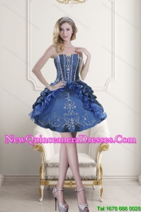 Popular Sweetheart Blue Embroidery and Beading Dama Dresses for 2015