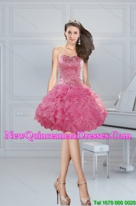 Cheap Sweetheart Pink Sweetheart Beading Dama Dresses for 2015