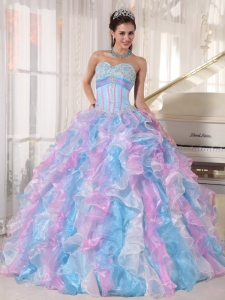 Beautiful Multi-color Quinceanera Dress Sweetheart Organza Appliques Ball Gown