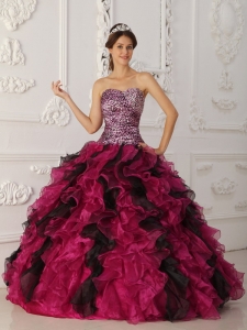 Elegant Multi-color Quinceanera Dress Sweetheart Leopard and Organza Ruffles Ball Gown