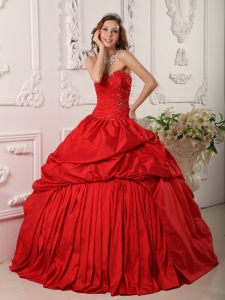 Exclusive Red Quinceanera Dress Sweetheart Beading Taffeta Ball Gown