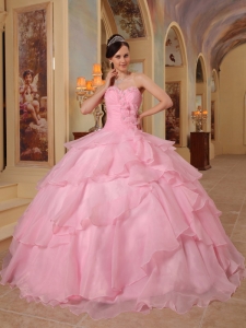 Pretty Pink Quinceanera Dress Sweetheart Organza Beading Ball Gown