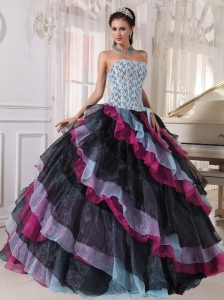 Beautiful Multi-color Quinceanera Dress Strapless Organza Appliques With Beading Ball Gown