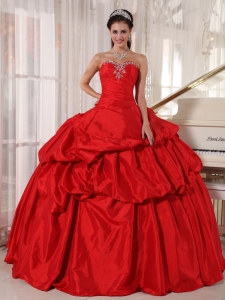 Vintage Red Quinceanera Dress Sweetheart Taffeta Beading Ball Gown