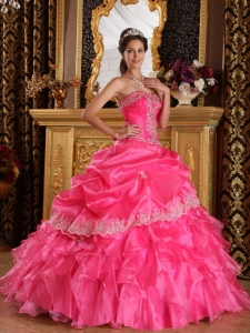 Beautiful Hot Pink Quinceanera Dress Strapless Organza Ball Gown