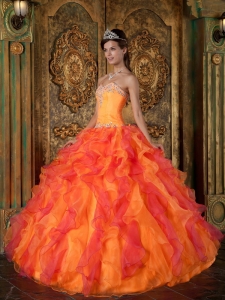 Popular Orange Quinceanera Dress Sweetheart Ruffles Organza A-Line / Princess