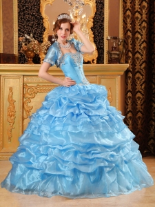 Sweet Baby Blue Quinceanera Dress Sweetheart Organza Appliques Ball Gown