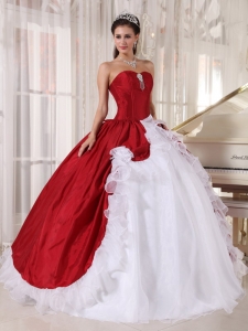 Wonderful Wine Red and White Quinceanera Dress Sweetheart Organza and Taffeta Beading Ball Gown