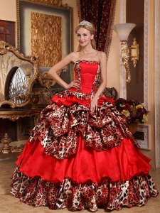 Brand New Red Quinceanera Dress Strapless Taffeta and Leopard Pick-ups Ball Gown