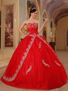 Discount Red Quinceanera Dress Sweetheart Organza Embroidery and Beading Ball Gown