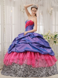 Exclusive Quinceanera Dress Taffeta and Zebra Strapless Beading Ball Gown