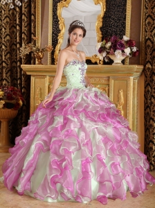 Latest Fuchsia and Apple Green Quinceanera Dress Sweetheart Organza Appliques Ball Gown
