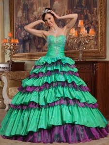Sweet Green Quinceanera Dress Sweetheart Taffeta and Organza Beading Ball Gown