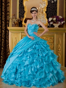 The Most Popular Teal Quinceanera Dress Sweetheart Taffeta and Organza Appliques Ball Gown