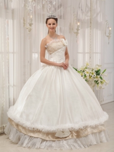 The Most Popular White Quinceanera Dress Strapless Taffeta Beading Ball Gown