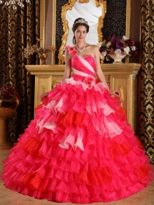 Beautiful Quinceanera Dress One Shoulder Organza Ruffles and Beading Quinceanera Dress Ball Gown