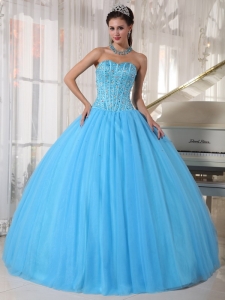 Beautiful Sky Blue Quinceanera Dress Sweetheart Tulle Beading Ball Gown