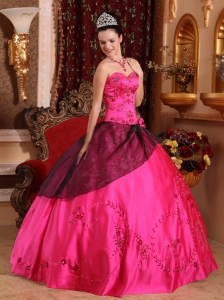 Brand New Hot Pink Quinceanera Dress Sweetheart Satin Embroidery with Beading Ball Gown