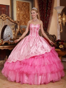 Brand New Rose Pink Quinceanera Dress Sweetheart Taffeta and Oragnza Embroidery Ball Gown