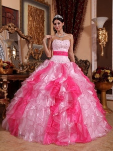 Cheap Hot and Baby Pink Quinceanera Dress Sweetheart Organza Beading and Ruch Ball Gown