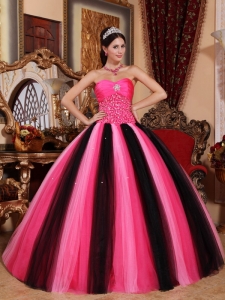 Modest Multi-colored Quinceanera Dress Sweetheart Tulle Beading Ball Gown
