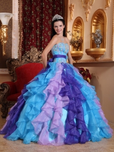 Multi-color Quinceanera Dress Sweetheart Organza Beading and Appliques Ball Gown