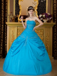 Sweet Sky Blue Quinceanera Dress Strapless Appliques Taffeta Ball Gown