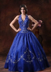A-line Halter Quinceanera Dress With Embroidery Decorate Organza