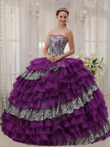 Affordable Purple Quinceanera Dress Sweetheart Zebra and Organza Beading Ball Gown