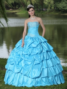 Aqua Blue For Clearance Quinceanera Dress With Strapless Beaded Decorate Taffeta