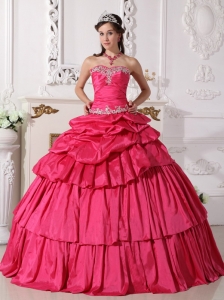 Detachable Hot Pink Quinceanera Dress Sweetheart Taffeta Beading and Ruch Ball Gown