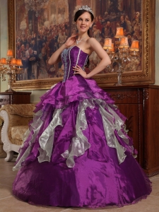 Modern Purple Quinceanera Dress Sweetheart Organza Beading Ball Gown